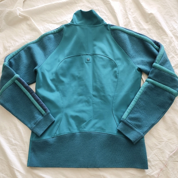 Lululemon Teal Green Women Jacket, 100% Wool Sleeves Soft Shell Jacket, Size 10 - Picture 2 of 13